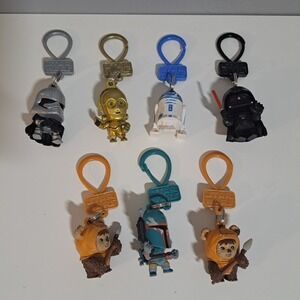Disney Star Wars BackPack Figure Clip Hanger Keychains Lot of 7 R2D2 Darth Vader